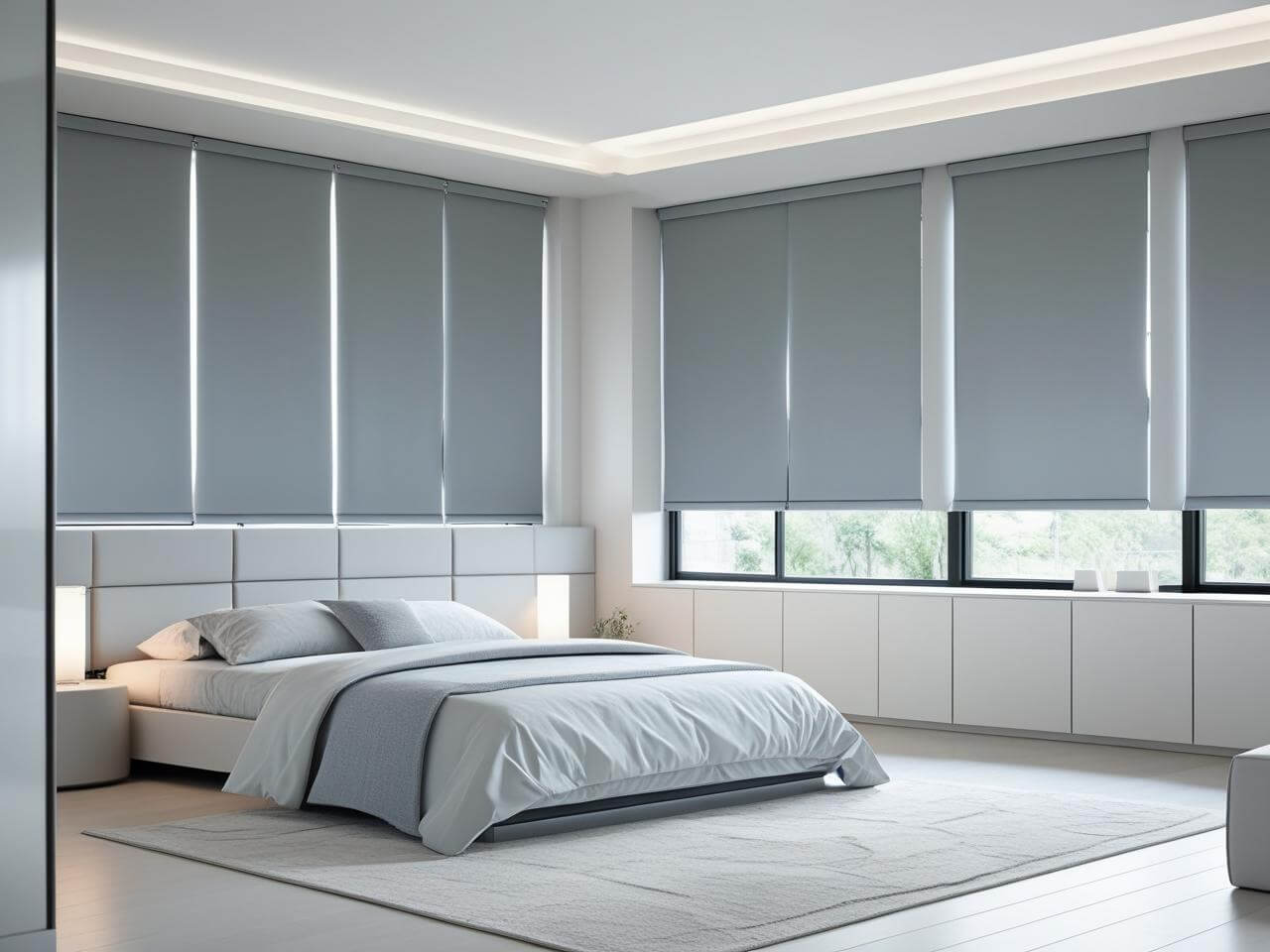 Modern bedroom with blackout blinds