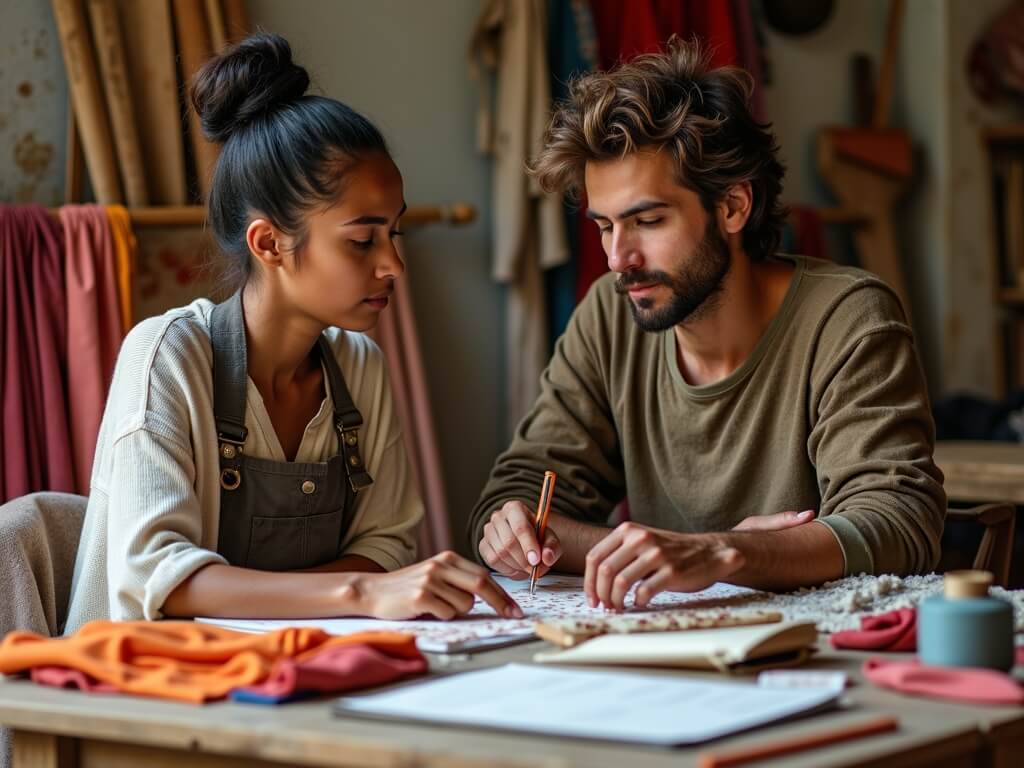 Founders working on fabric samples
